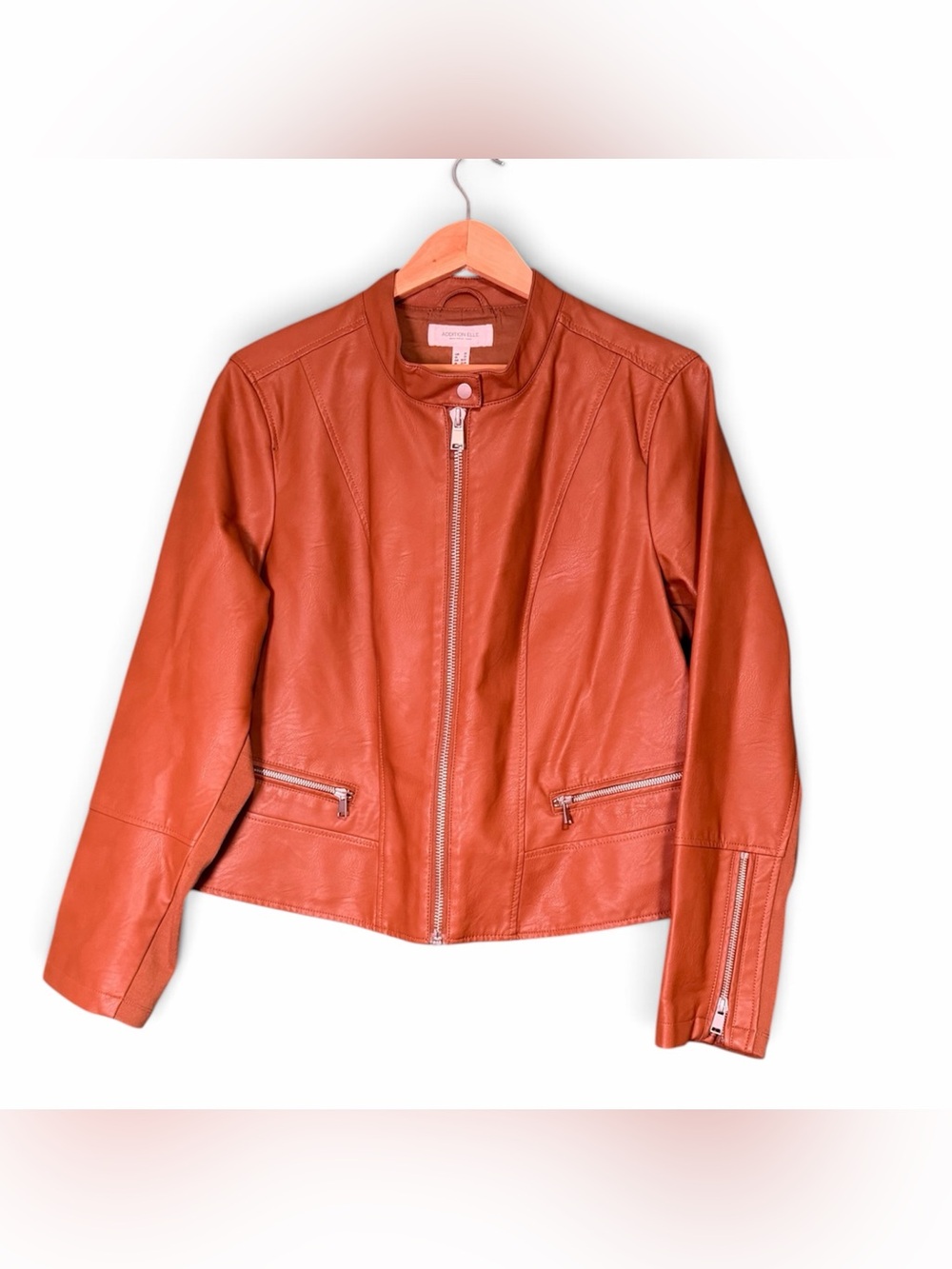 Addition Elle Women's Cognac Brown Leather Moto Jacket